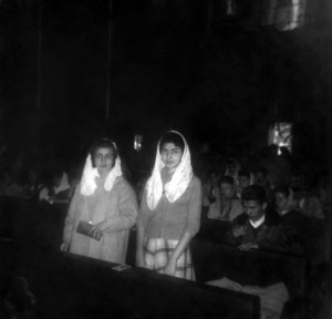 Figure 4. An example of Catholicism in Mexico circa 1950s. Why are they wearing mantillas in the church? I don’t know, and I doubt they do either.