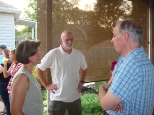 Figure 7. Drs. Melinda Aldrich, Scott Williams, and Jonathan Haines chatting in my backyard on what must have been the hottest night ever in Nashville, TN (July 2011).