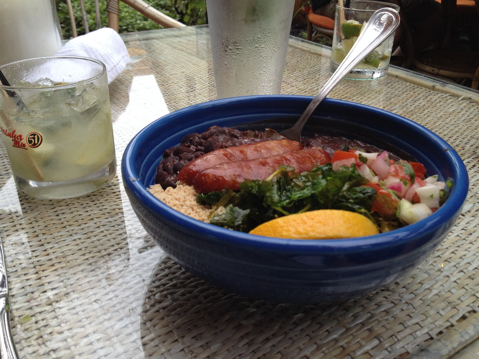 Figure 3.  Feijoada.  According to the menu, this is a traditional Brazilian party dish made of black beans and meats served with rice, farofa (toasted cassava flour mixture), and tomato relish.