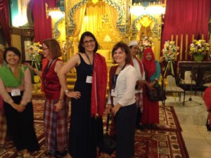 Figure 2. Drs. Dana Crawford and Cara Carty at the Maimoon Palace in Medan Indonesia for the Kavli Frontiers in Science Indonesian-American Symposium (2014).