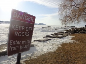 Figure 1.  Lake Erie in March.  Enter water from the beach?  Sorry, not right now.