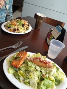 Figure 1.  An afternoon of salads:  Chinois chicken salad and salmon Caesar salad.