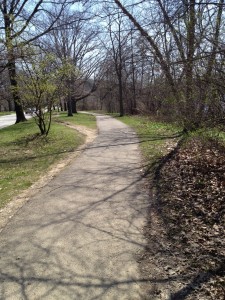 Figure 3.  Lower Shaker Lake:  a paved path perfect for a stroll or jog (Spring 2015).