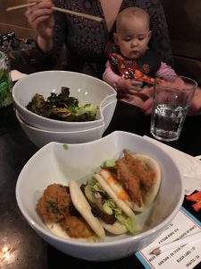 Figure 2. Crispy Brussel sprouts bowl and assorted steam buns. Little Remy was holding out for the recommended house ramen.