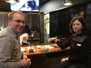Figure 4. Drs. Nicole Restrepo and Mariusz Butkiewicz enjoy some dessert at Crop Kitchen during the EPBI end of the semester party (April 2016).