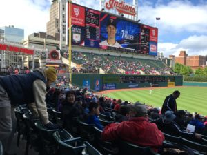 Figure 5. Dan Baechle and Yingli Wolinsky and family chatting at the Cleveland Indians game in May 2016.