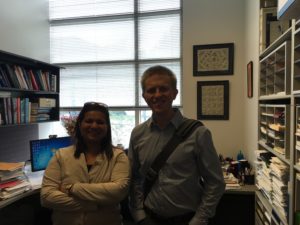 Figure 12. Drs. Sudha Iyengar and Stephen Turner having a chat in the CWRU Department of Epidemiology and Biostatistics (March 2016).
