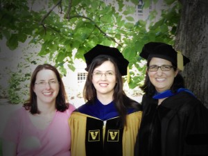 Figure 1. Vanderbilt University Commencement (May 8, 2015). Left to right: Drs. Sabrina Mitchell, Nicole Restrepo, and Dana Crawford. We missed you Dr. Jennifer Malinowski!