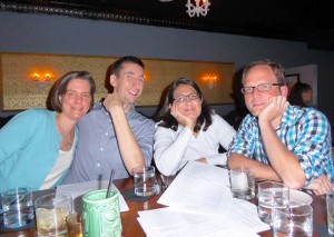 Figure 13. Dinner with this motley crew (Drs. Melinda Aldrich, Tony Capra with Will Bush and myself). As usual, splitting the check was exhausting. Little did I know the night was only beginning with this bunch…