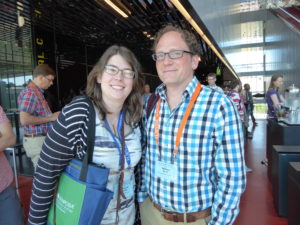 Figure 7. Corinne Simonti and Dr. Will Bush enjoying a Keystone Symposia coffee break (Uppsala, Sweden). It seems Corinne has left her sunglasses at home.