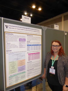 Figure 2. PhD candidate Brittany Hollister presenting "Development of a text mining algorithm to extract socioeconomic data from electronic health records for precision medicine research." American Society of Human Genetics 2016.
