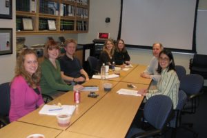 Figure 8. Center for Human Genetics Research (CHGR) Program in Computational Genomics (PCG) Journal Club back in 2010. Who are these people? Left to right clockwise: Drs. Anna Davis (Cummings), Marylyn Ritchie, Stephen Turner, Logan Dumitrescu, Kelli Ryckman, Jonathan Haines, and Dana Crawford.